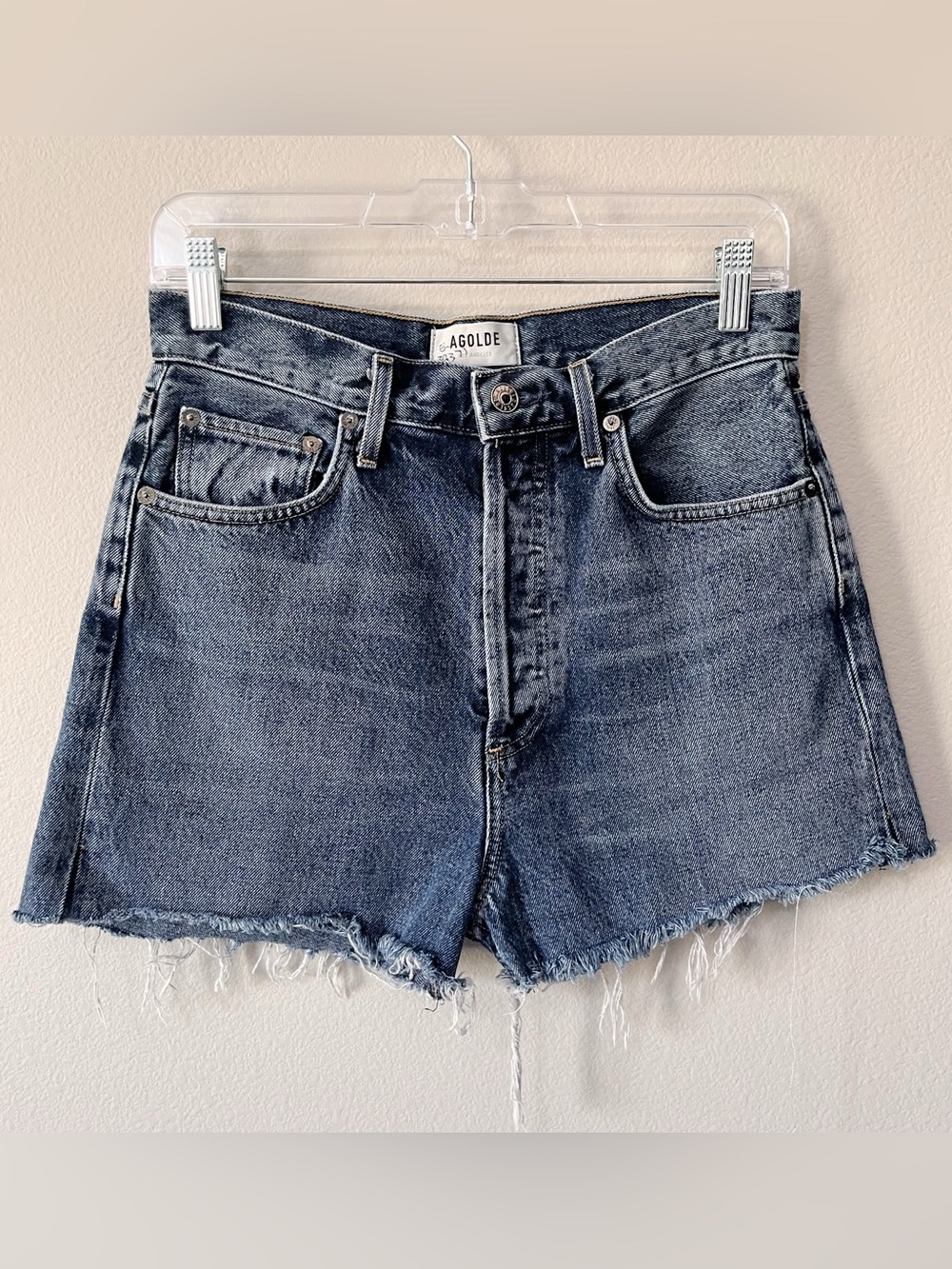 Agolde 90's Pinch Waist DIY Cutoff Jean Shorts Blue Size 26 Button Fly Highrise